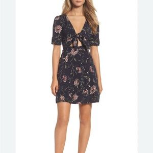 Floral Black Dress Front Tie by Bardot